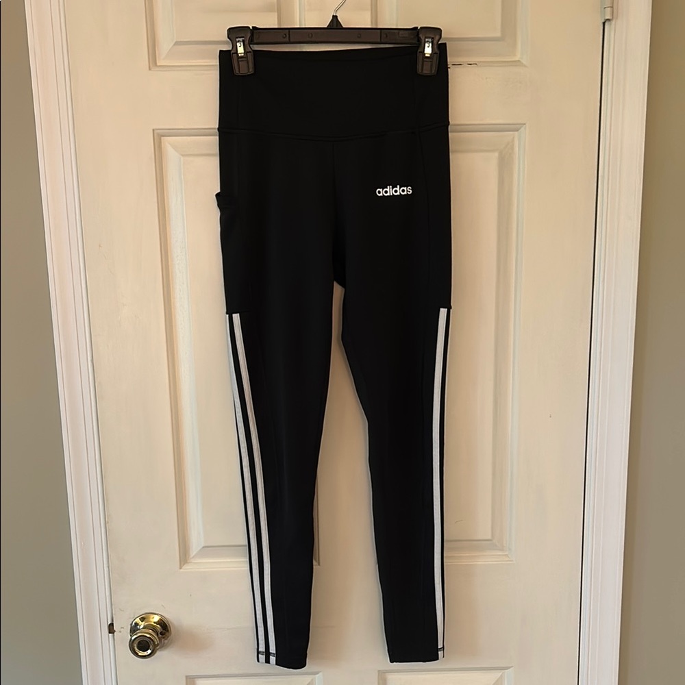 Adidas Climalite Black Leggings with White Stripes